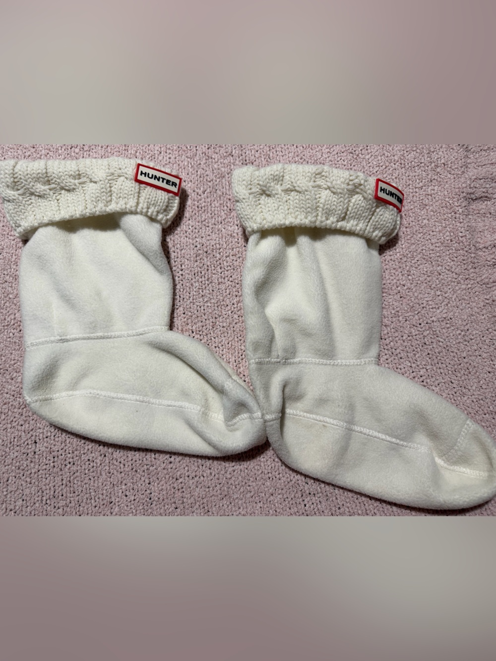 Hunter Cream Fleece-Lined Mittens with Knit Cuff